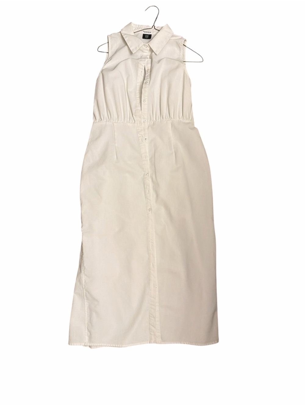 Sleeveless Cream Midi Shirt Dress with Button Front